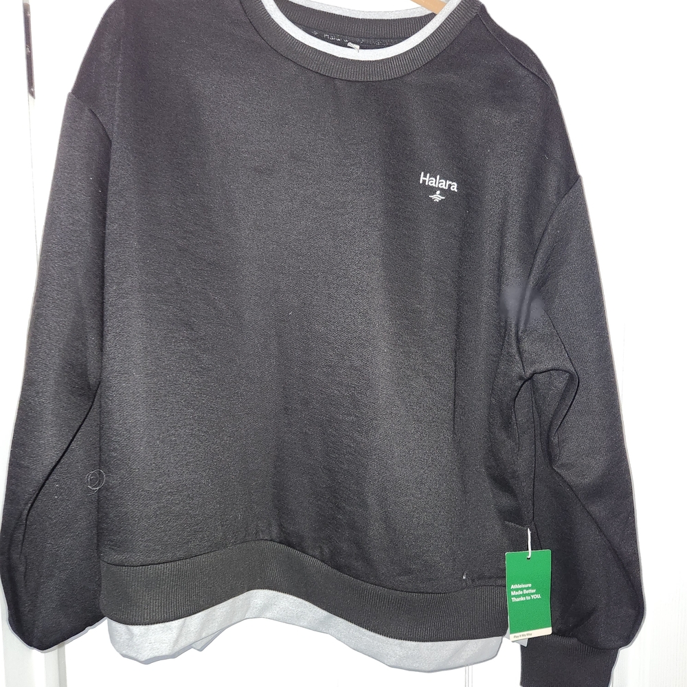 Halara Women's Black and Gray Crew Neck Sweatshirt -UNICORN